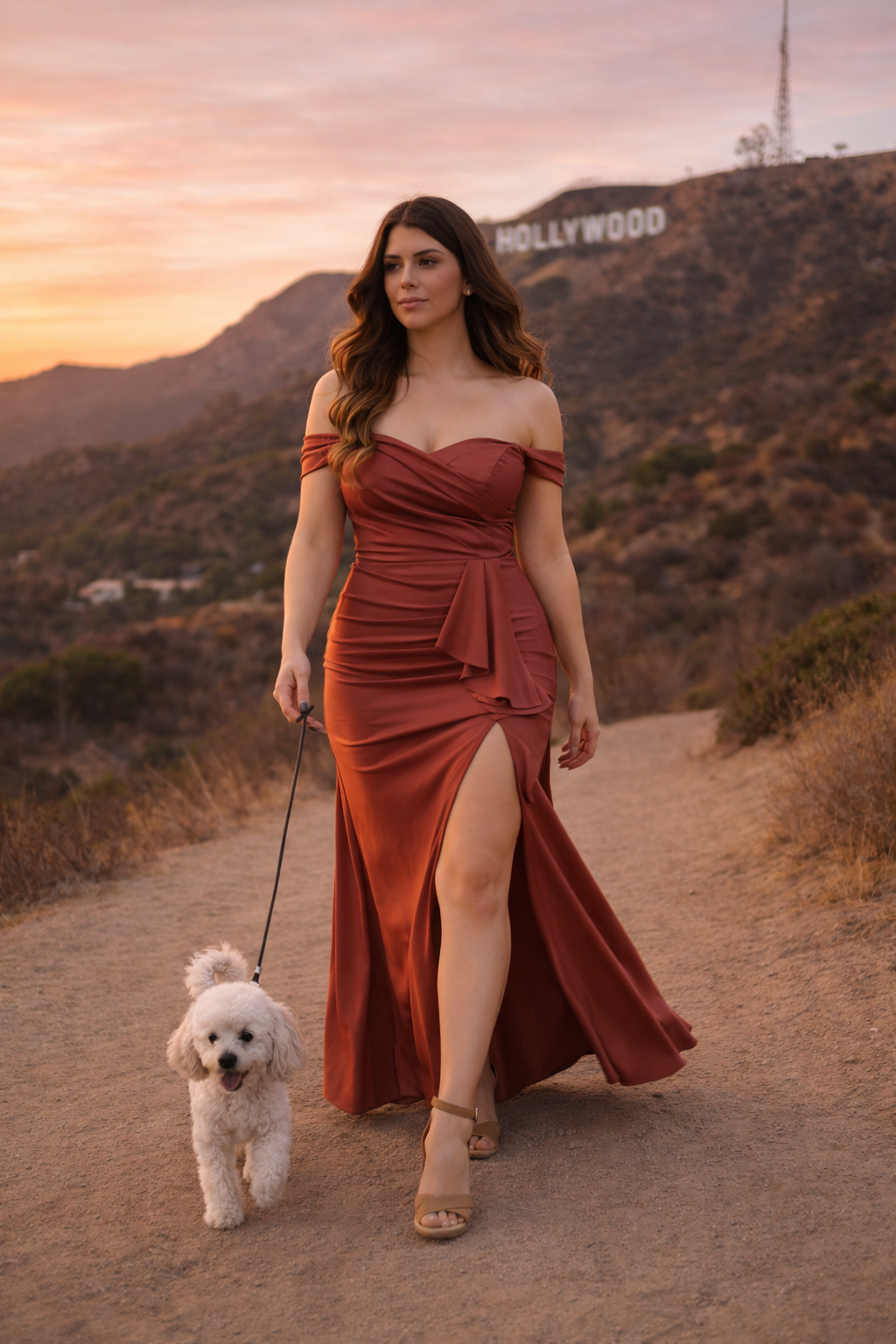Desert Rose Satin Strapless Gown