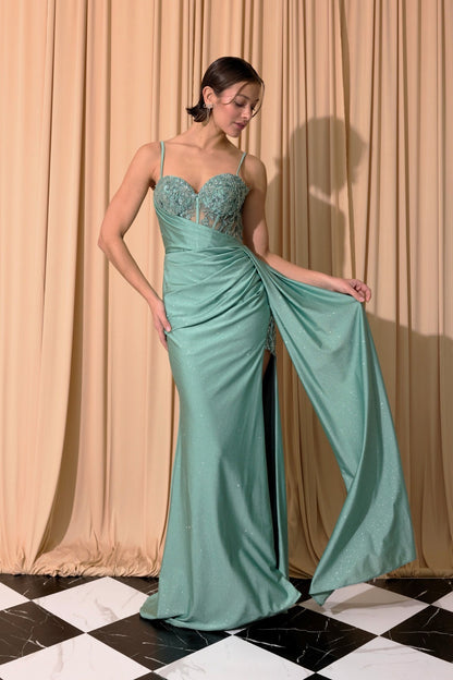 Noir Enchantment Lace Slit Gown