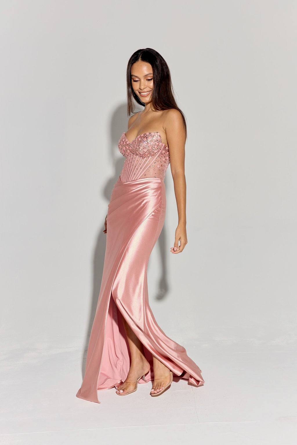 Satin Corset Gown with Beaded Bust