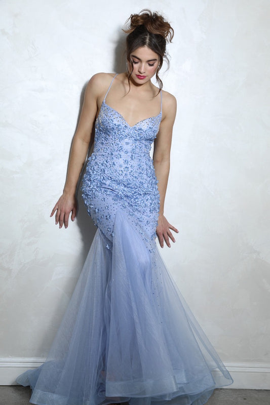 Sequin Lace Mermaid Gown with Tulle Hem